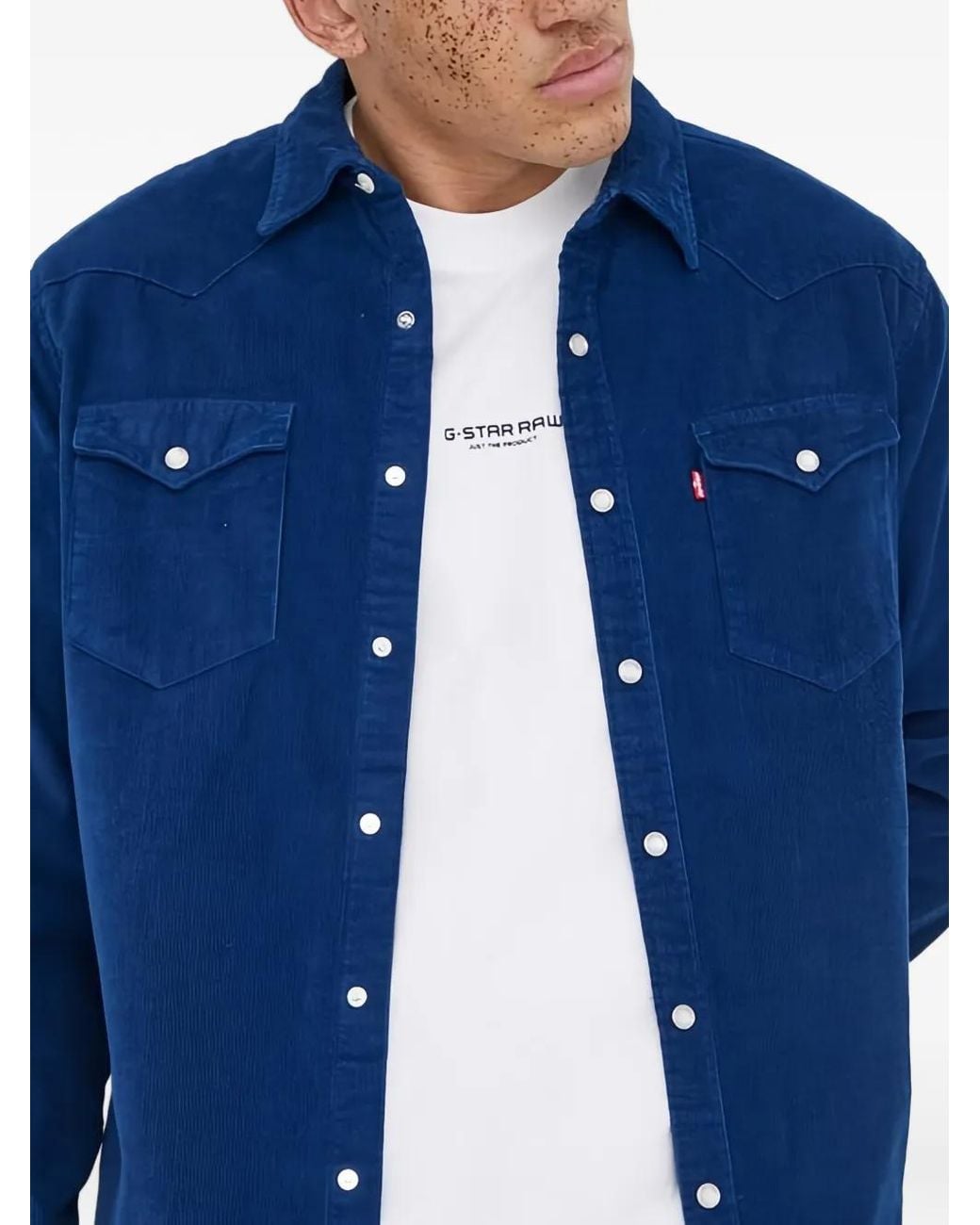 Levi's Blue Barstow Corduroy Buttoned Western Shirt for men