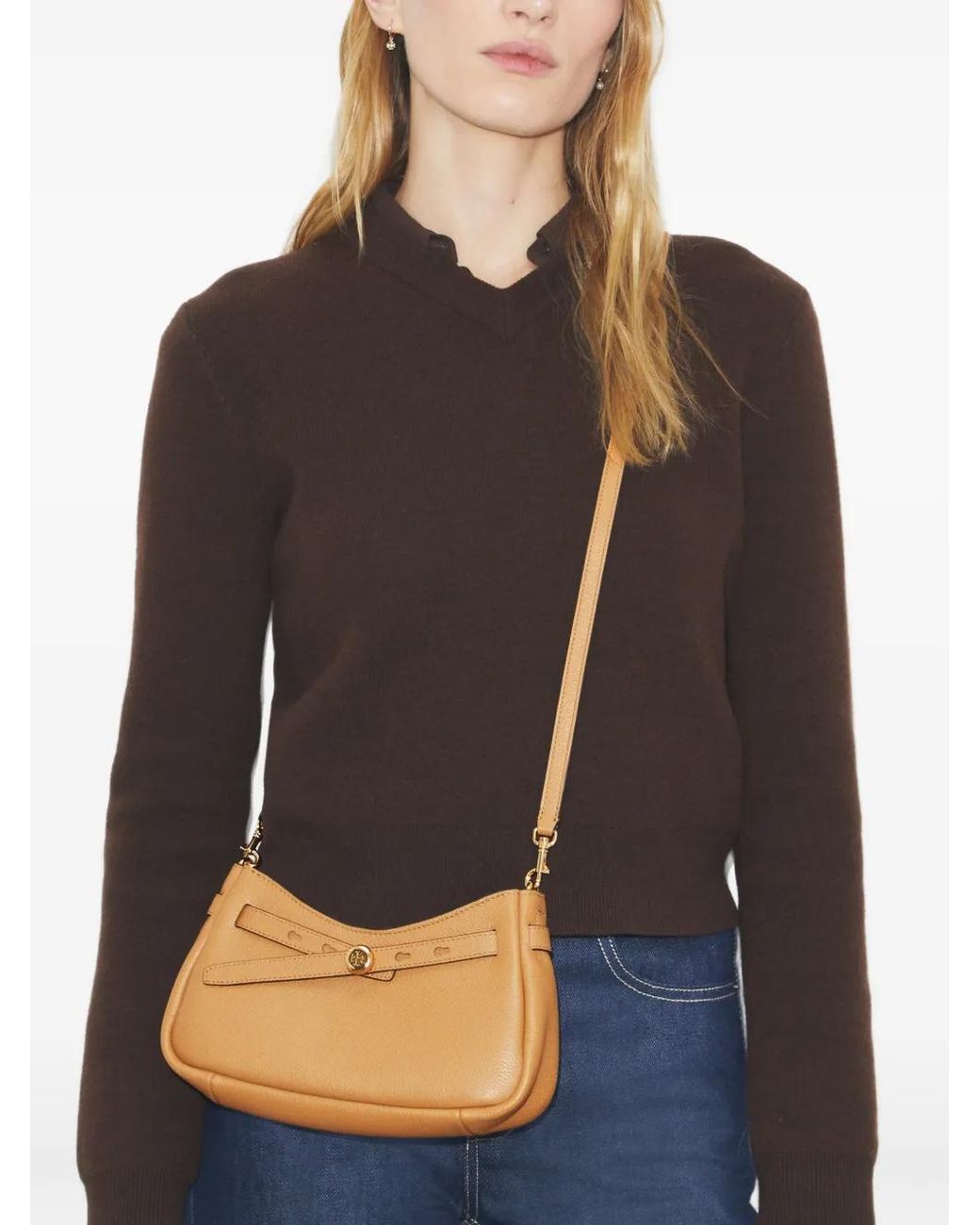 Tory Burch Natural Romy Zip Top Crossbody