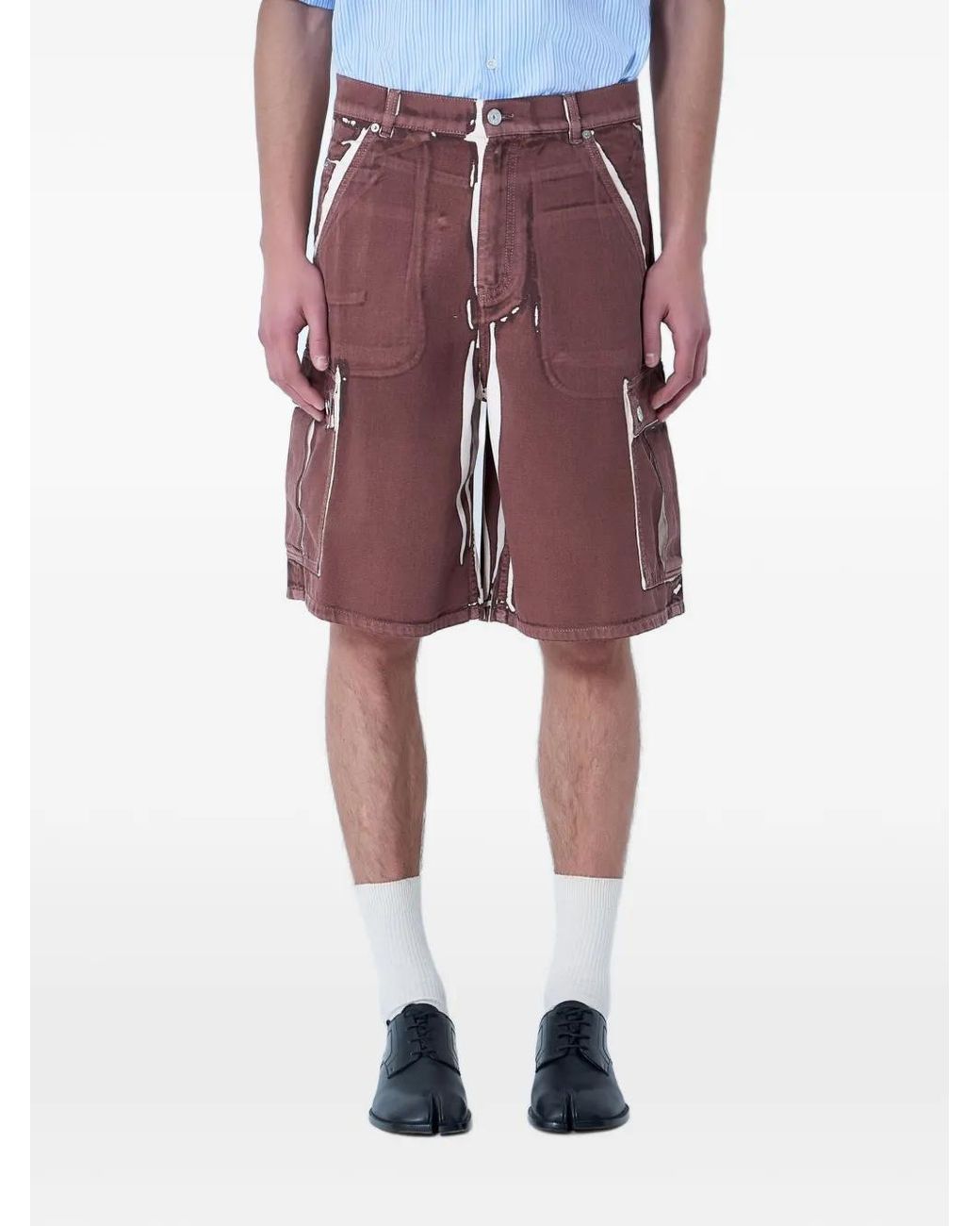 Marni Brown Screen-Printed Denim Cargo Shorts for men