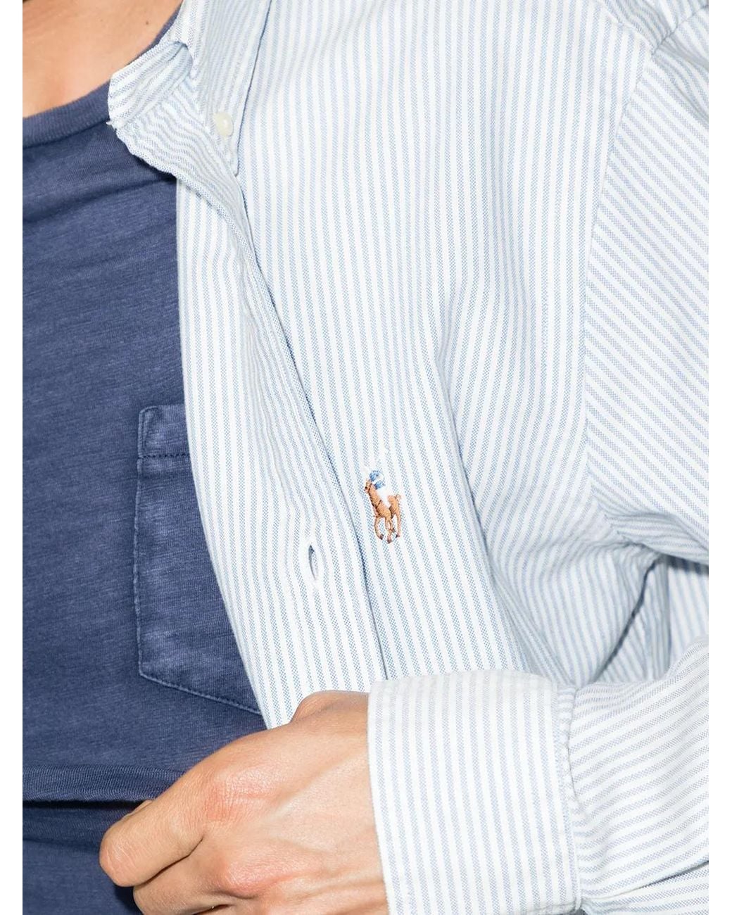 Polo Ralph Lauren White Custom-Fit Striped Oxford Shirt for men