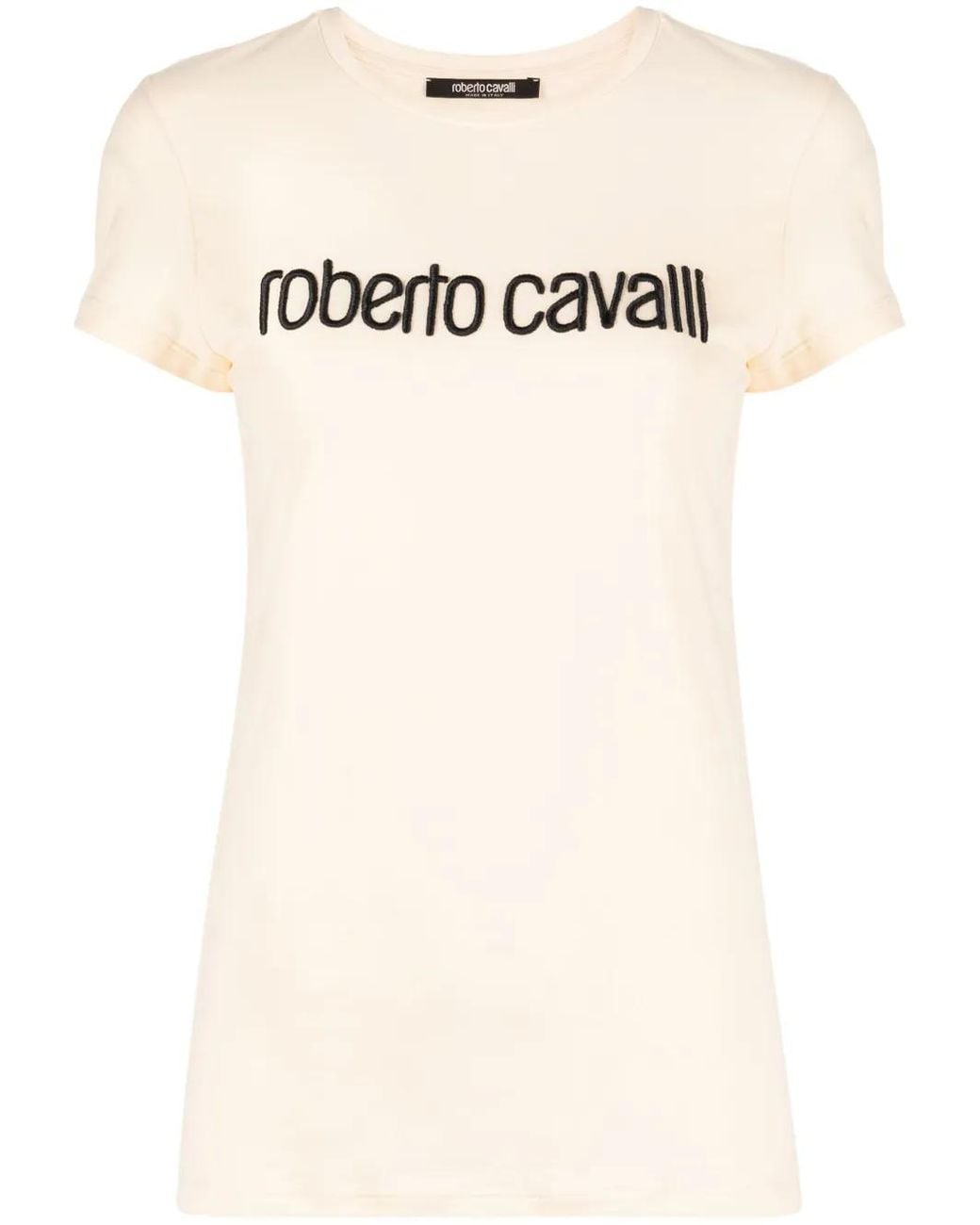 Roberto Cavalli Natural Logo-Embroidered Stretch-Cotton T-Shirt