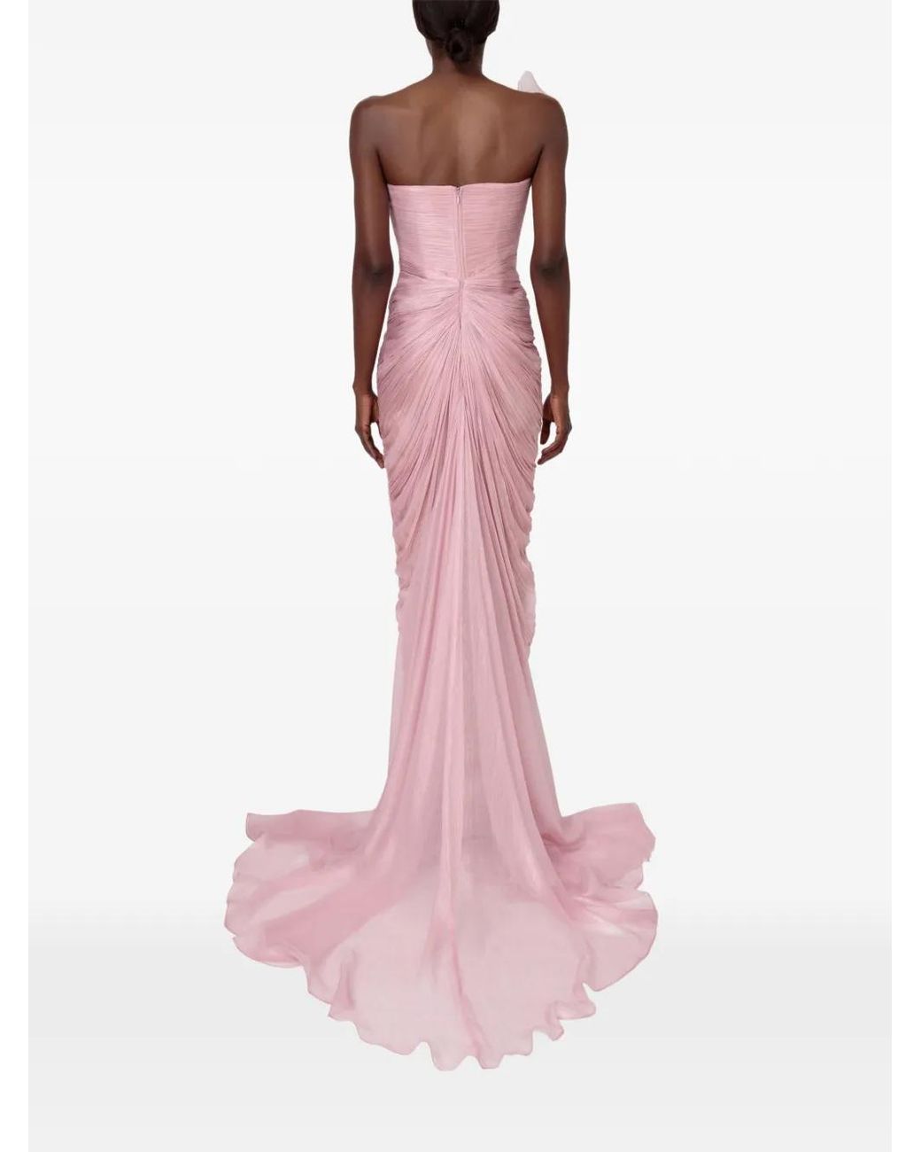 IRIS SERBAN Pink Elisabeth Flower-Detail Ruched Maxi Dress