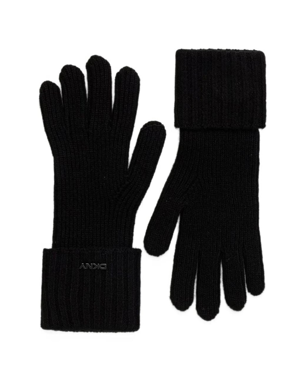 DKNY Black Ribbed-Knit Logo-Plaque Gloves