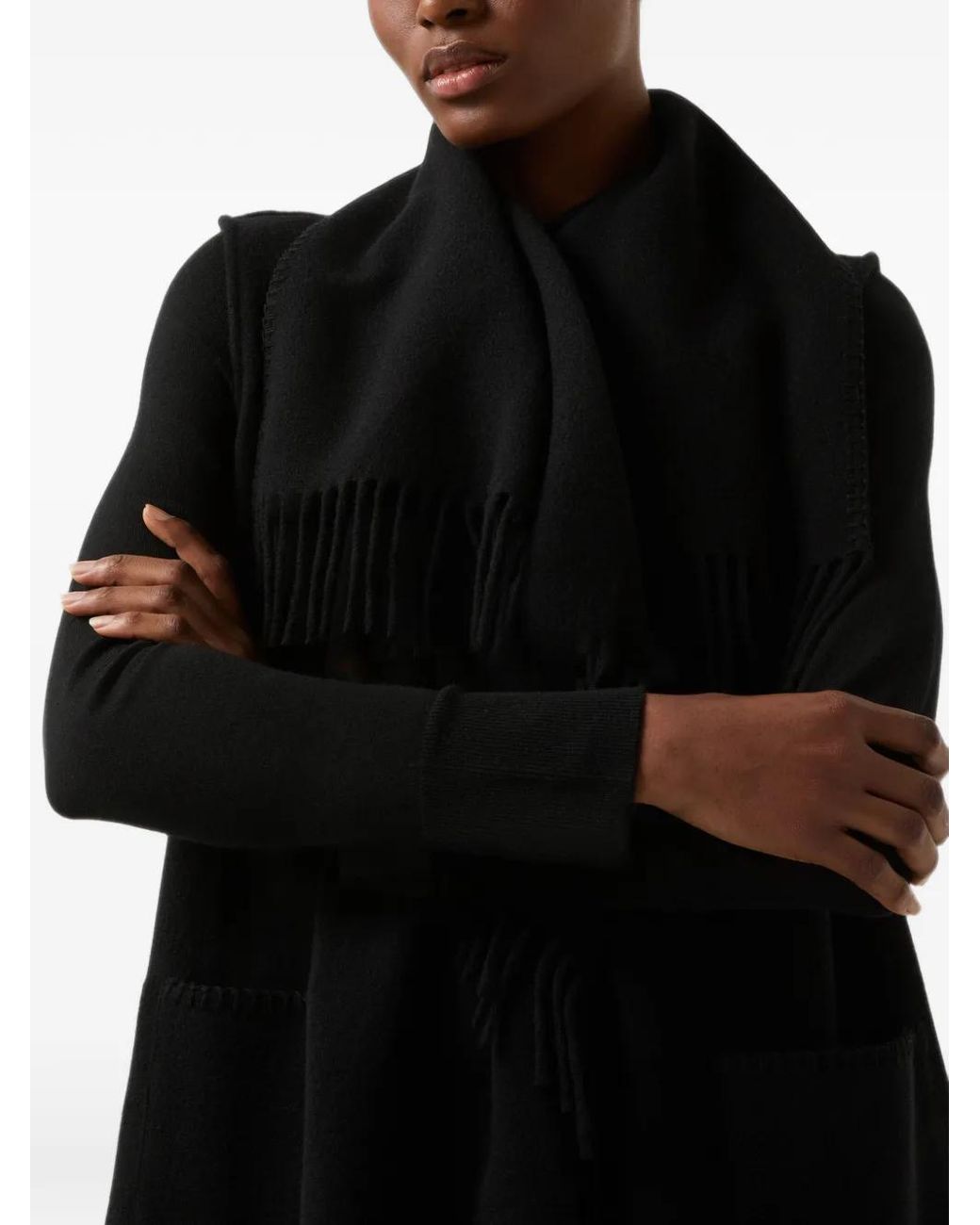 Bogner Black Noah Fringe-Trim Poncho