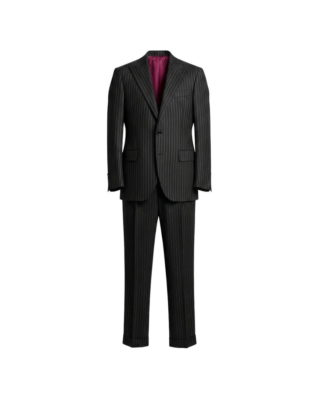 Brunello Cucinelli Black Pinstripe-Pattern Single-Breasted Suit for men