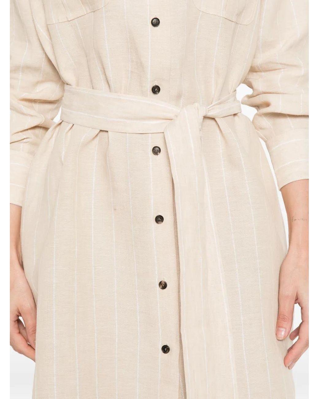 Kiton White Striped Belted Shirt Dress