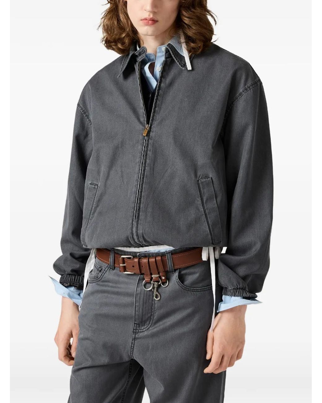 Miu Miu Black Logo-Embroidered Zip-Up Jacket