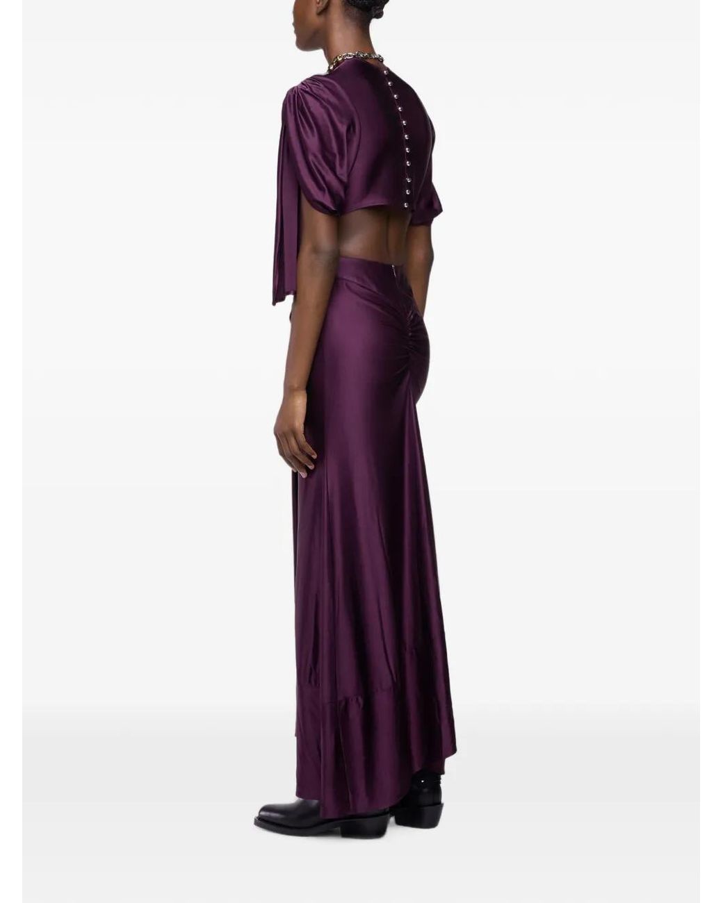 Rabanne Purple Ruched-Detail Maxi Dress