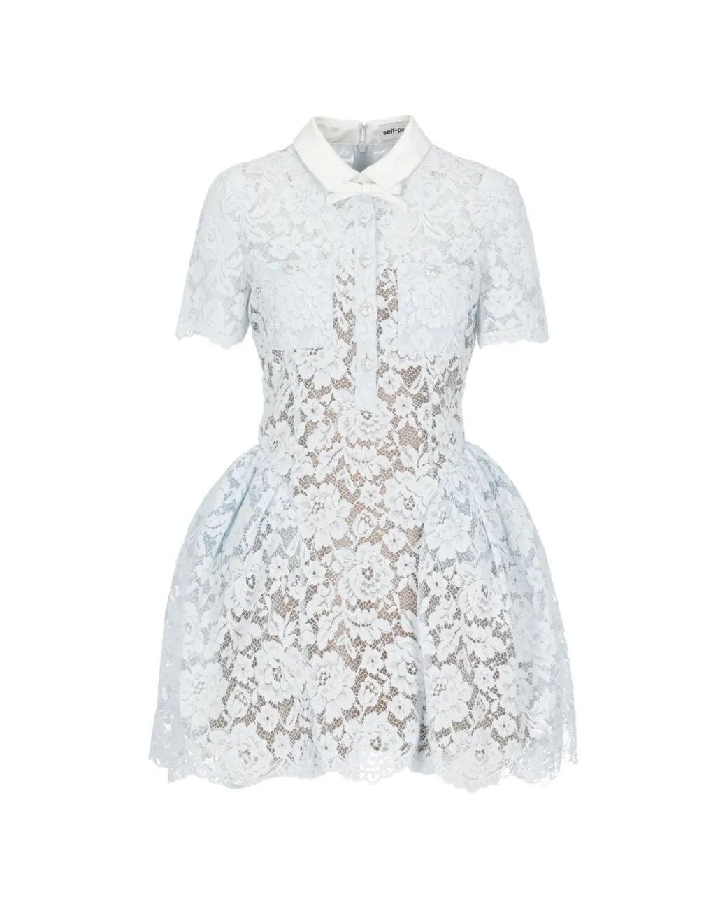 Self-Portrait White Lace Flared Mini Dress