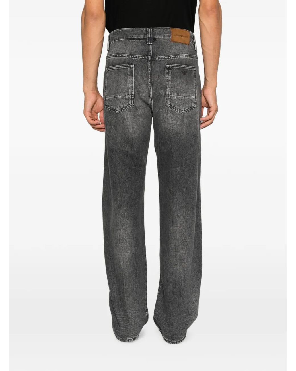 Emporio Armani Gray Distressed Faded-Effect Jeans for men