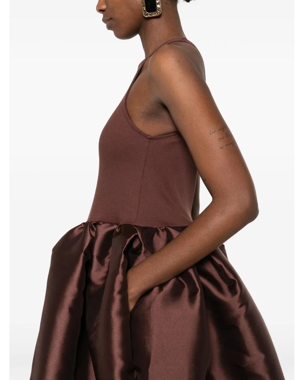 Marques'Almeida Brown Satin-Skirt Midi Dress