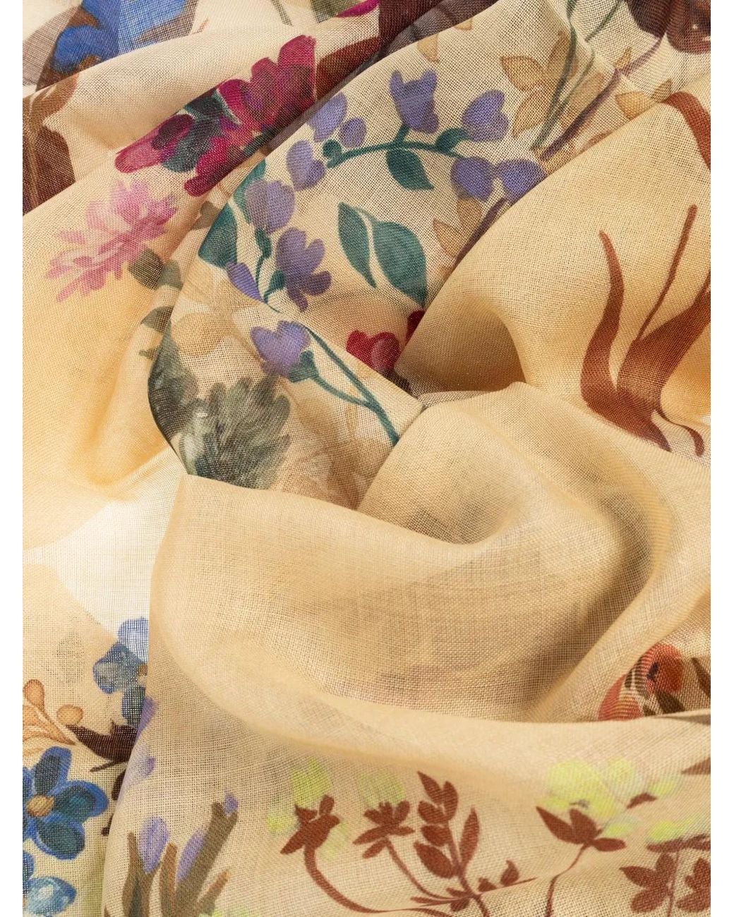 Max Mara Natural Floral-Print Frayed Scarf