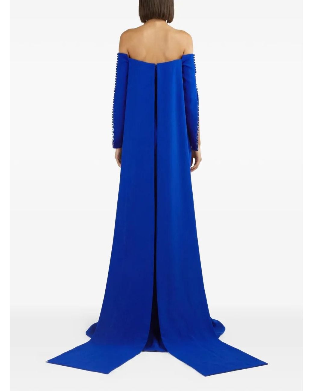 Gatti Nolli by Marwan Blue Floral-Embroidered Gown Dress