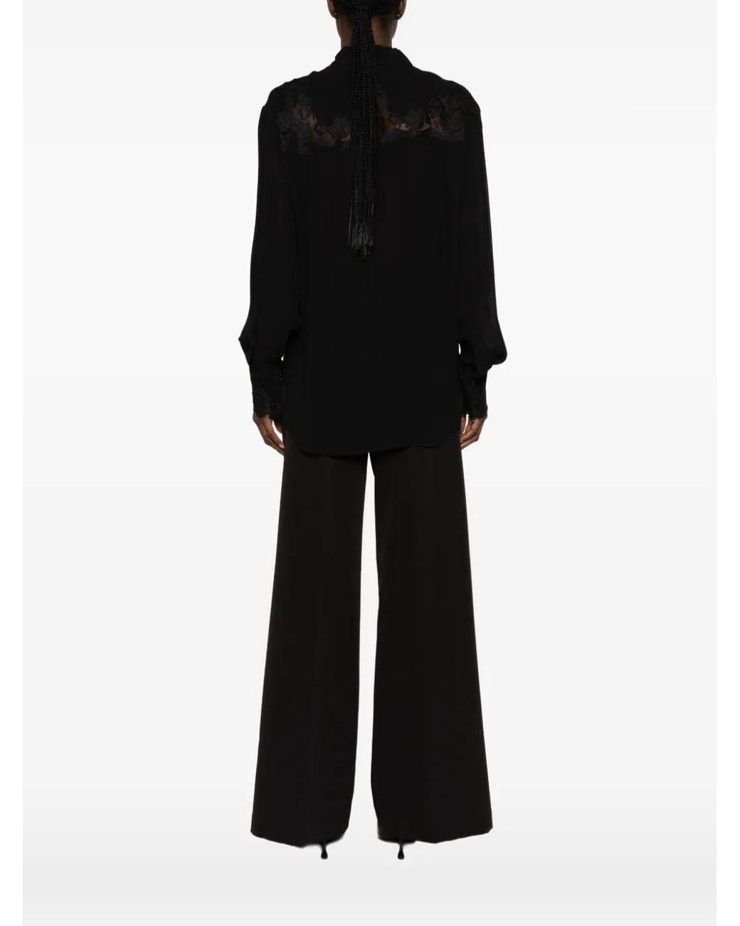 ERMANNO FIRENZE Black Lace-Panelled Sequin-Embellished Shirt