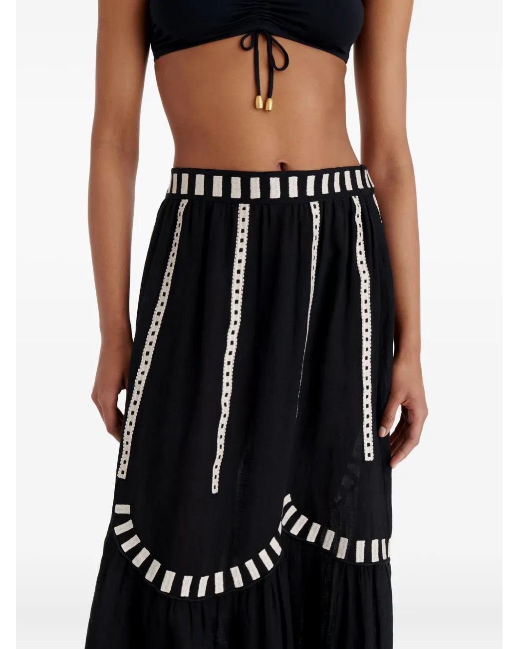 Eres Black Starfish Illustrated Tiered Maxi Skirt
