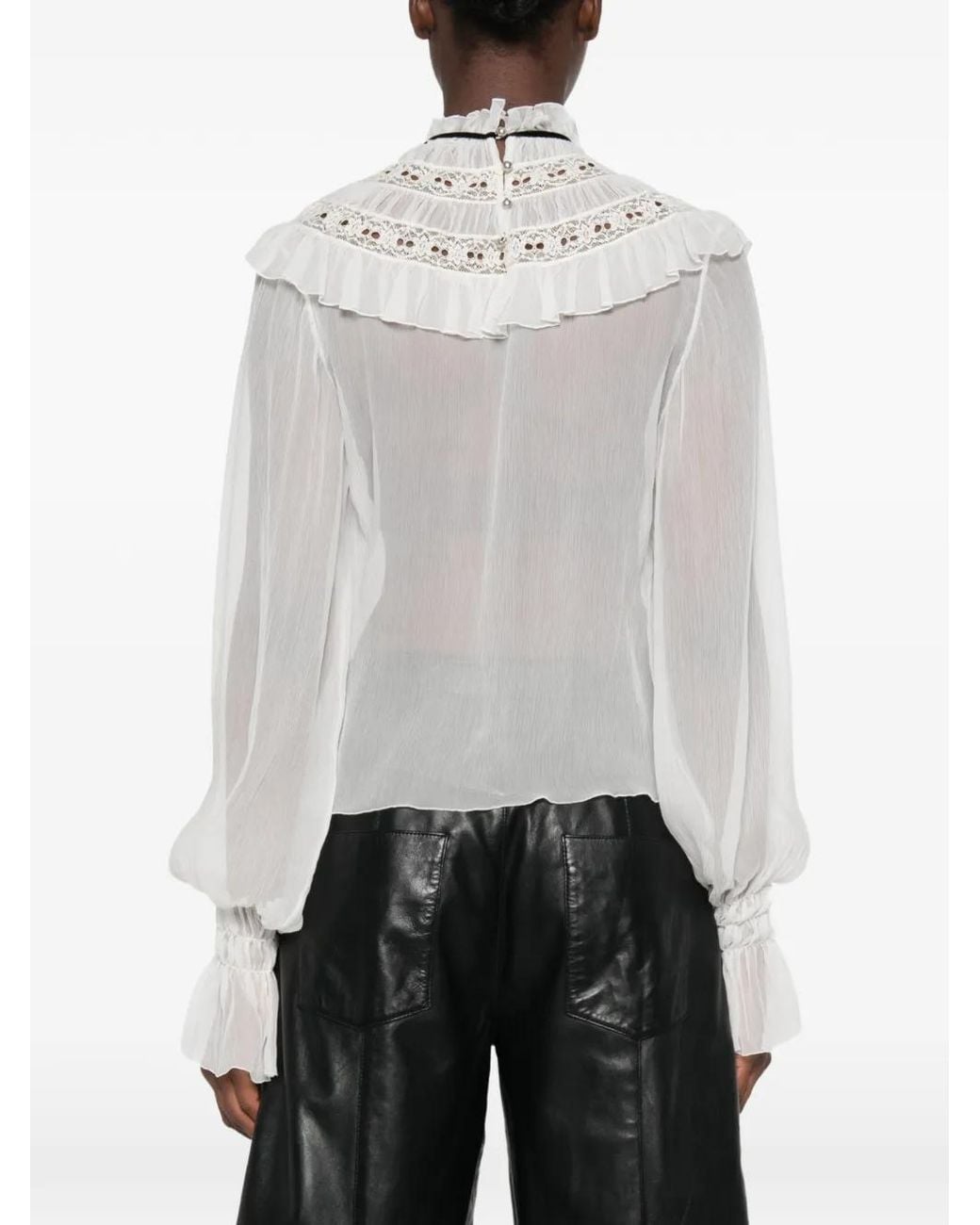 Ann Demeulemeester White Ruffled Lace-Trim Blouse
