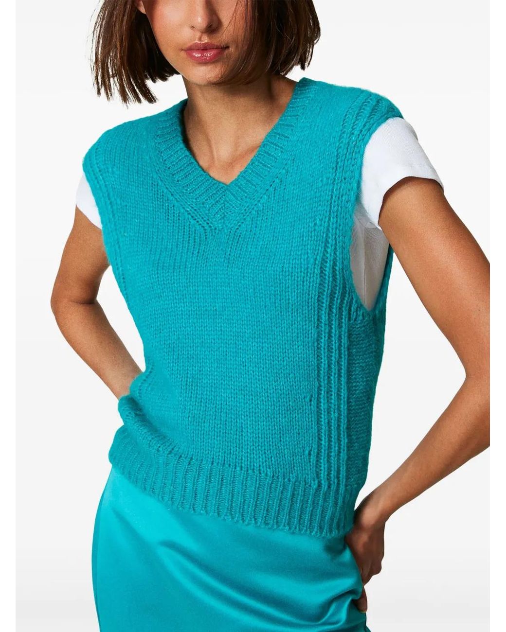 Twinset Blue Seamless Knitted V-Neck Top