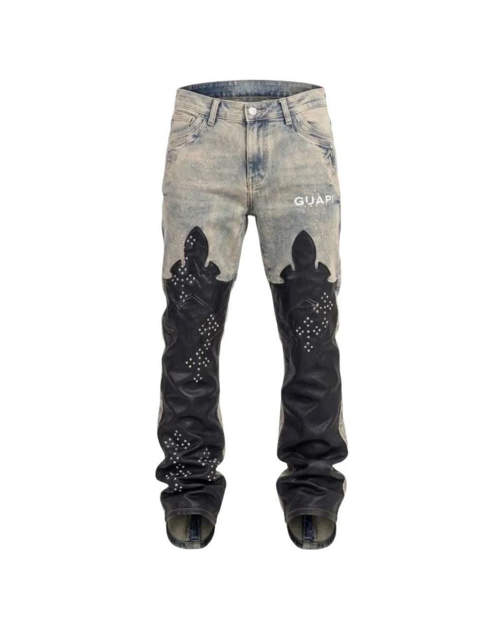 GUAPI Gray Iron Crest Stud-Embellished Jeans for men