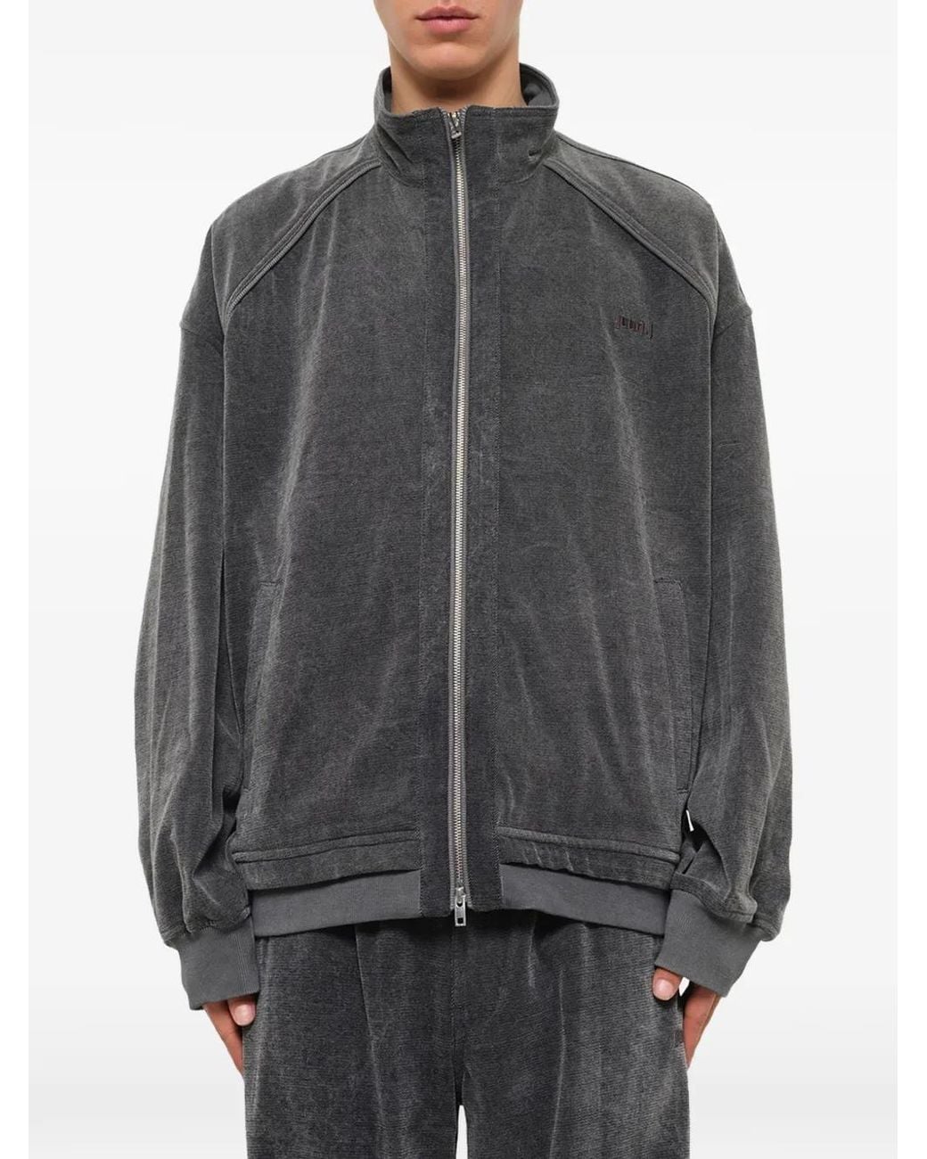 Juun.J Gray High-Neck Zip-Up Denim Jacket for men