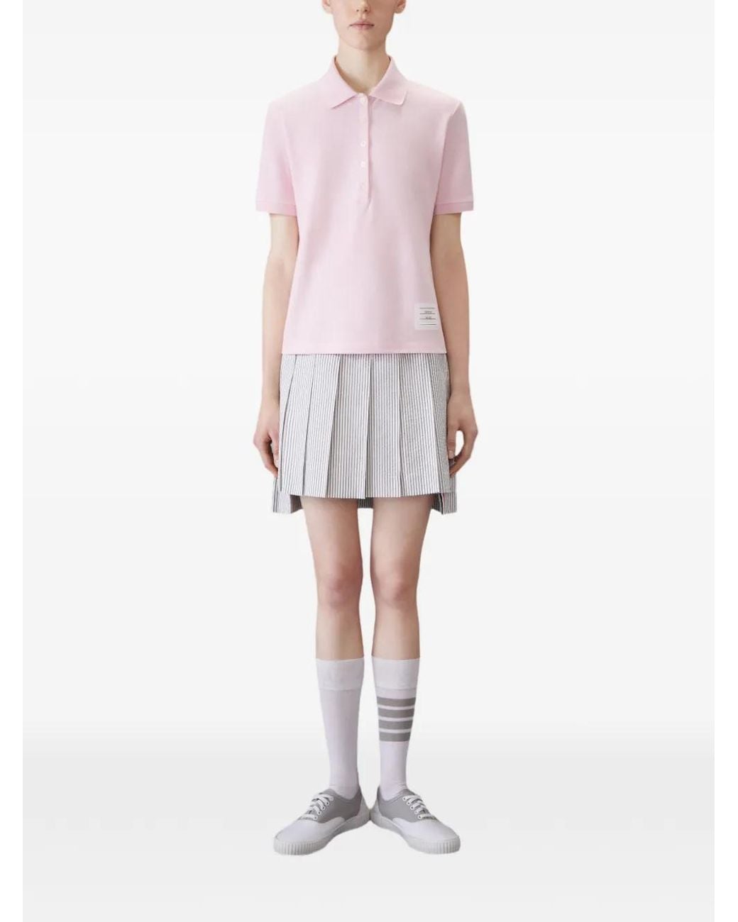 Thom Browne Pink Klassisches Pique Poloshirt Mit 4-Streifen