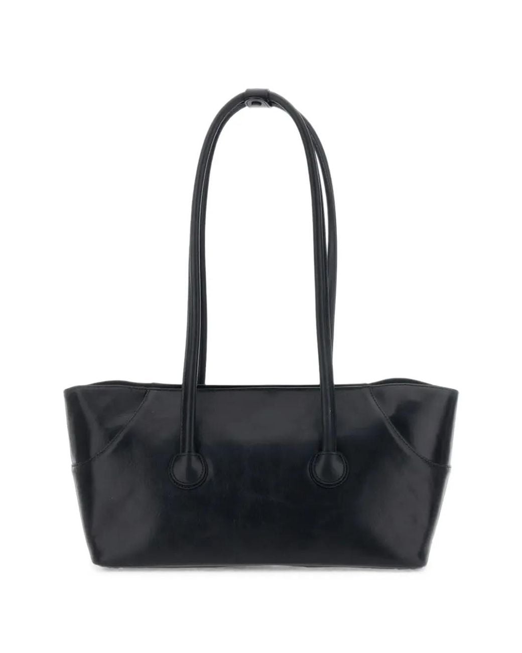 MARGE SHERWOOD Black Boat Shopper Leather Tote Bag