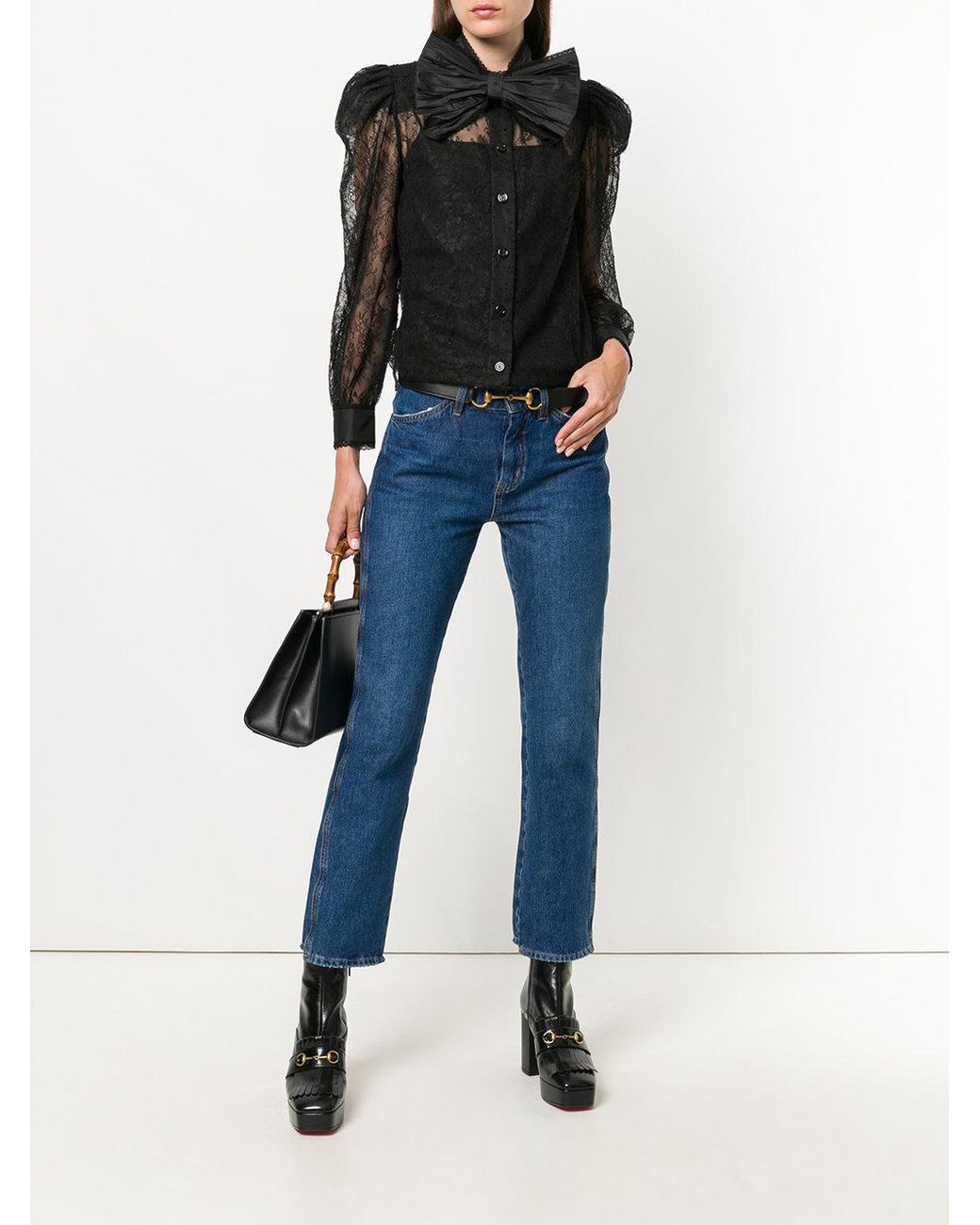 Blusa de encaje Chantilly Gucci de color Negro | Lyst