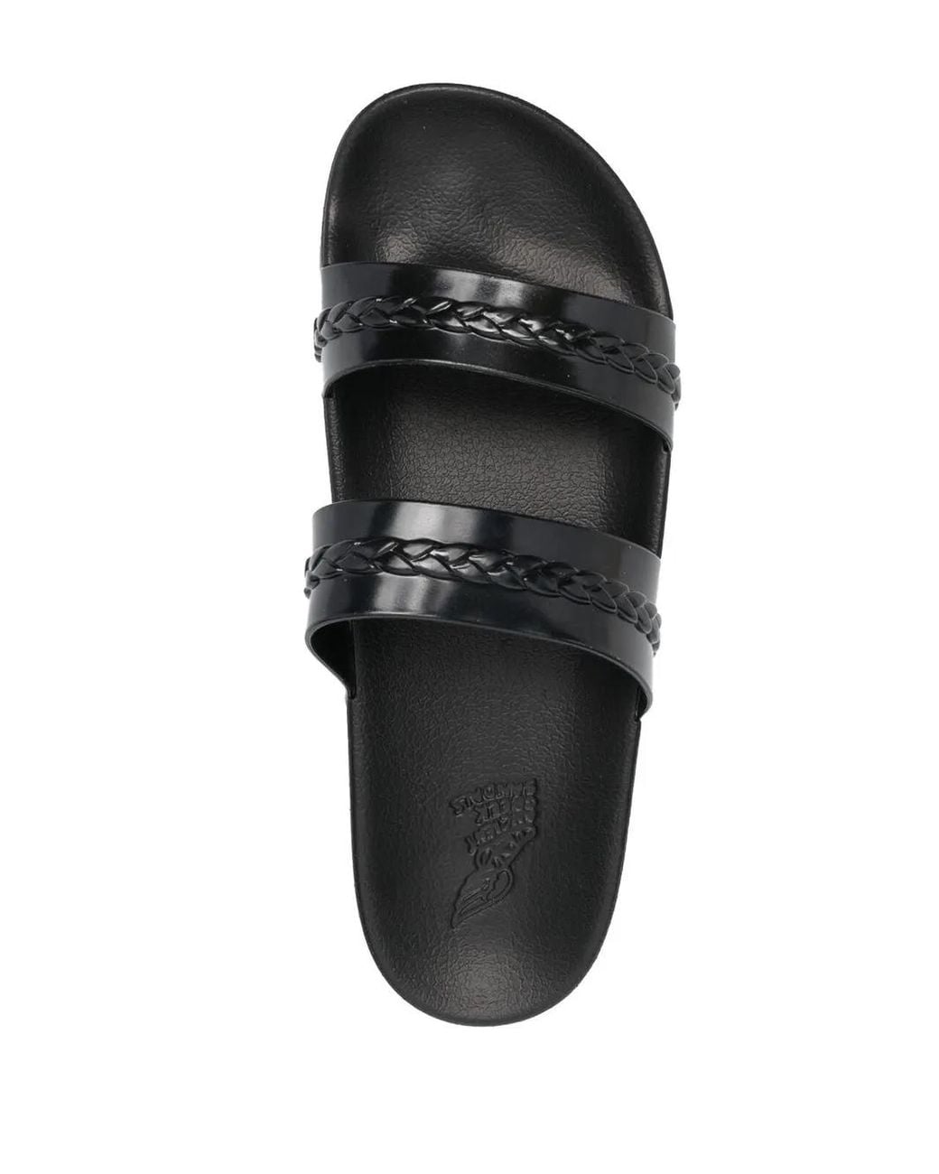 Ancient Greek Sandals Black Meli Double-Strap Slides