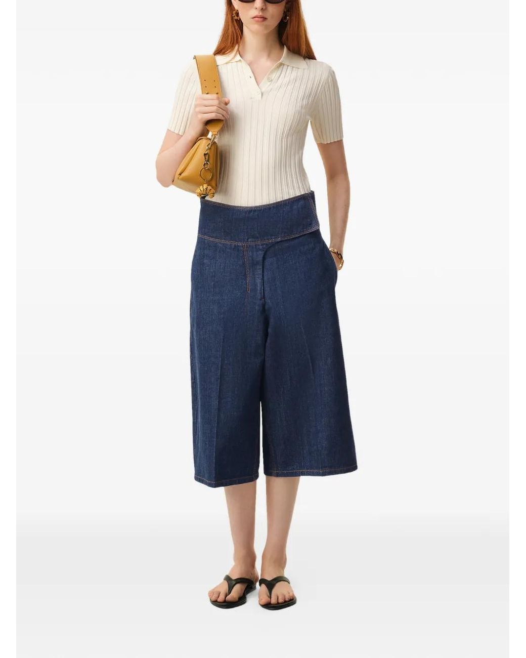 AMI Blue Cotton Wrapped Belted Bermuda Shorts
