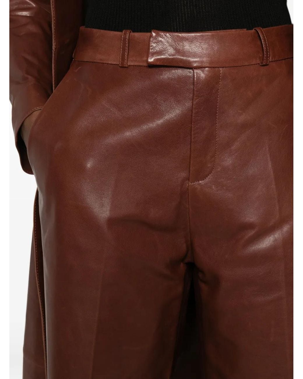 Arma Red Leather Straight-Leg Trousers