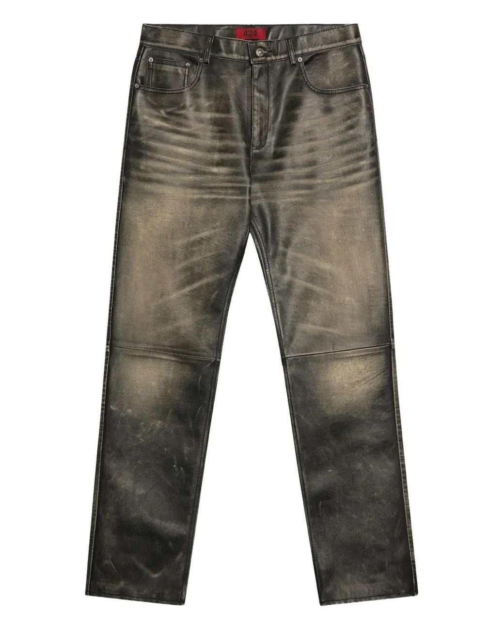 424 Gray Leather Five-Pocket Jeans for men
