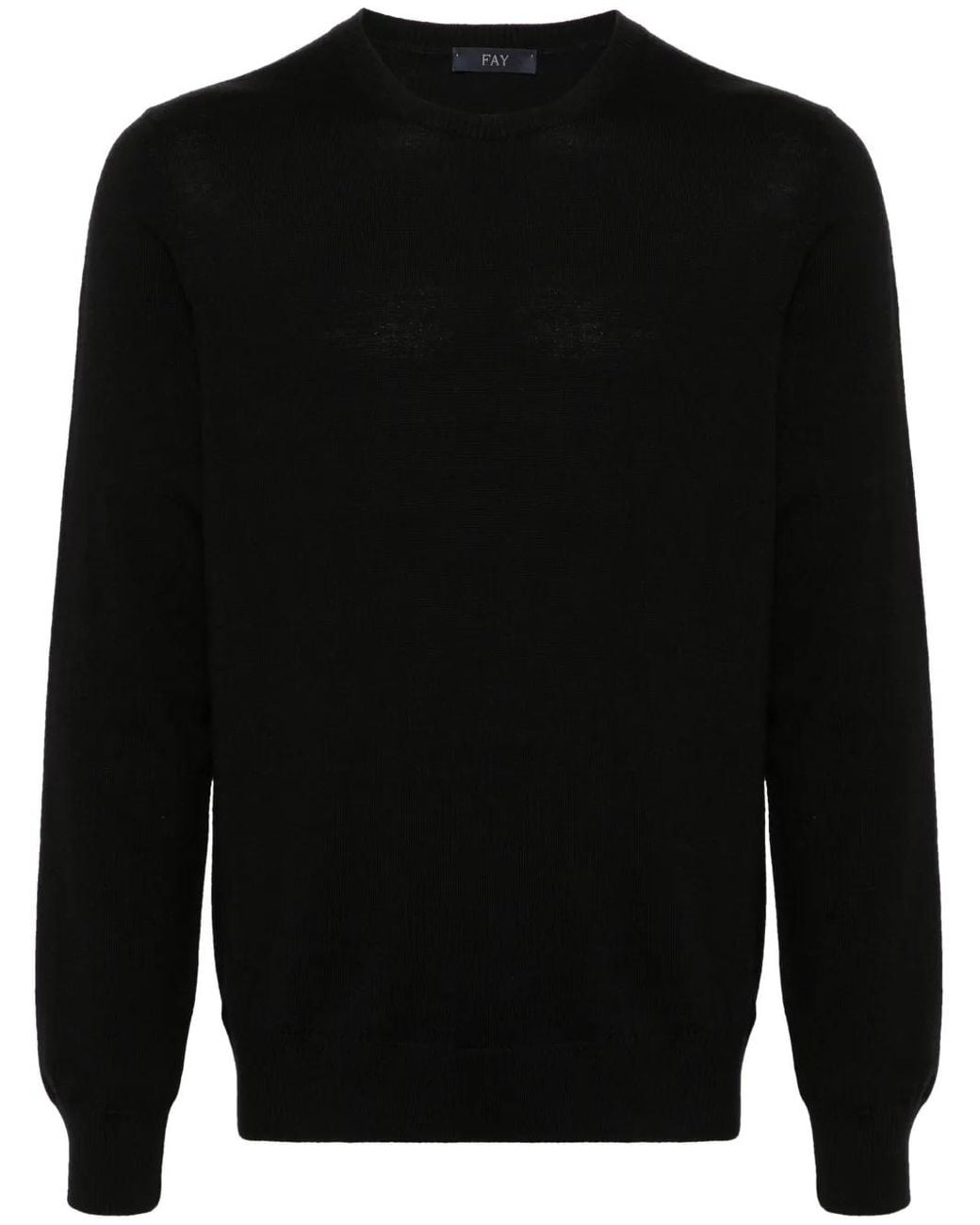 Fay Black Round-Neck Virgin Wool Sweater for men