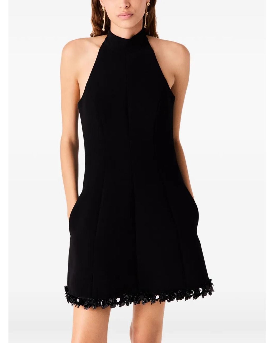 Maje Black Sequin-Embellished Halterneck Mini Dress