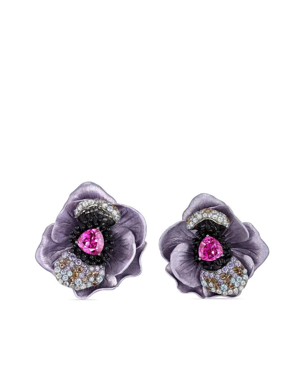 Anabela Chan Purple 18Kt Bloom Multi-Sone Earrings