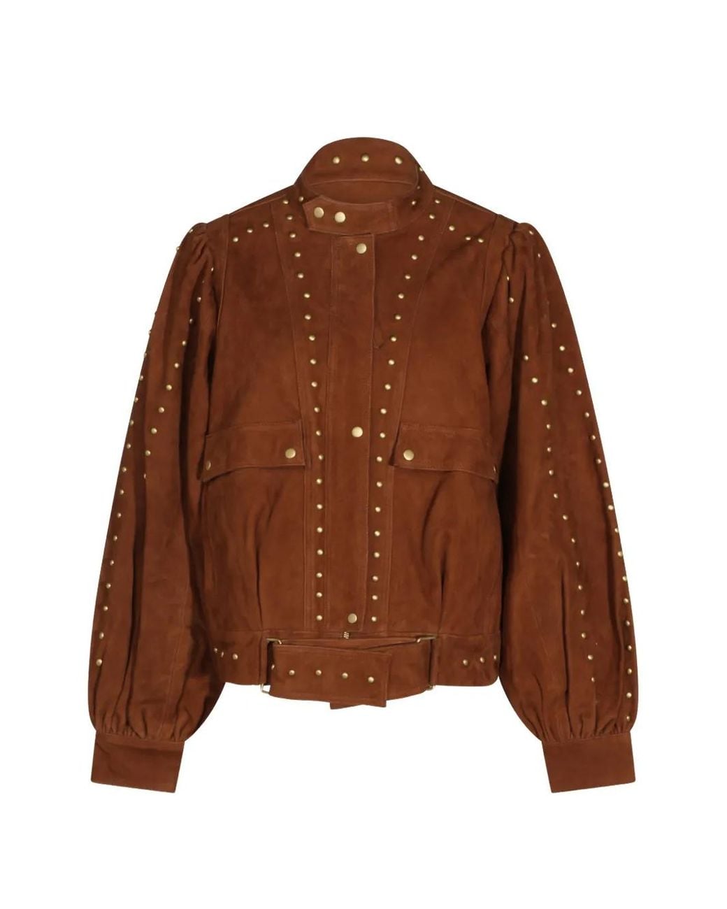 Farm Rio Brown Stud-Embellished Suede Jacket