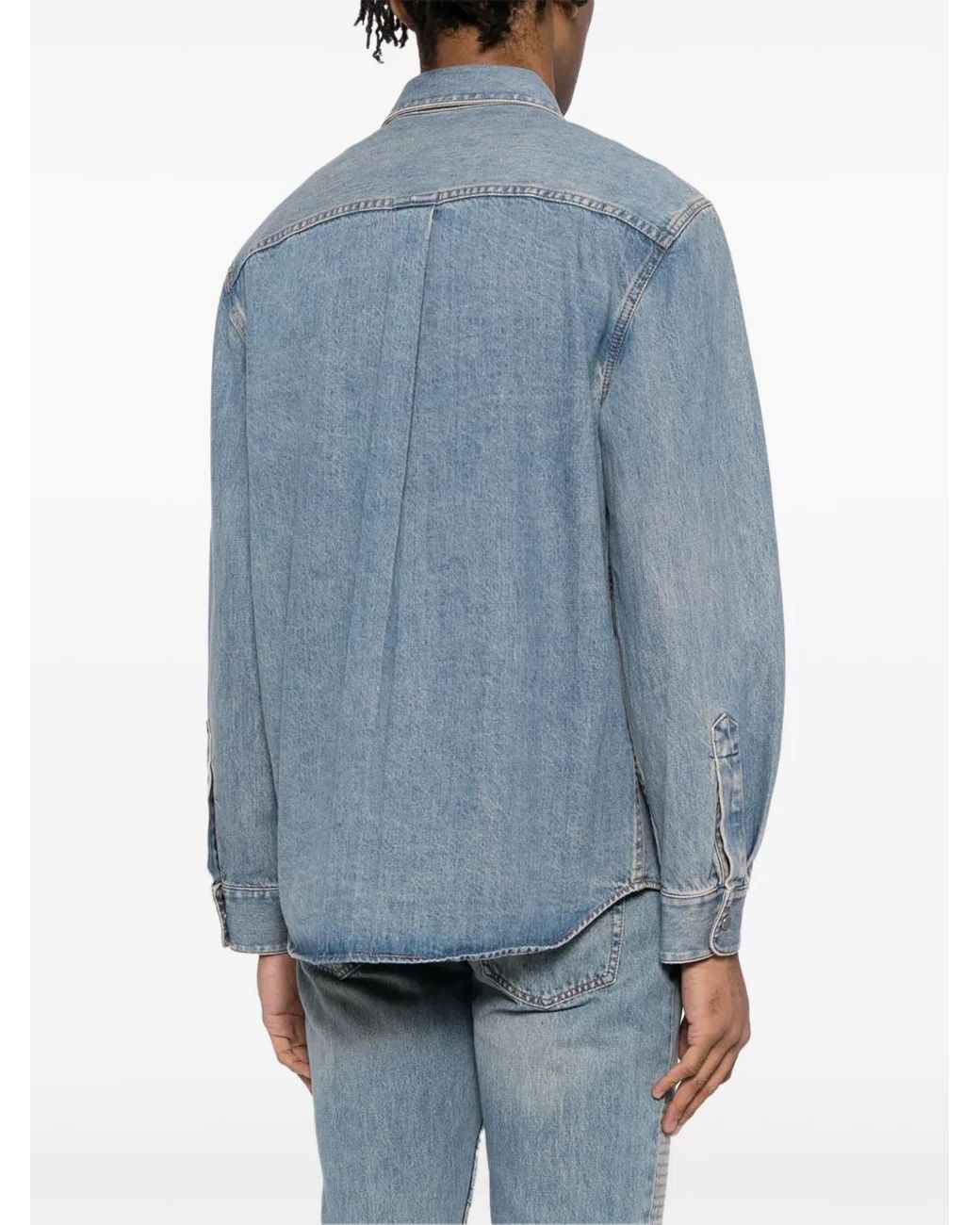 Helmut Lang Blue Curved Denim Shirt for men