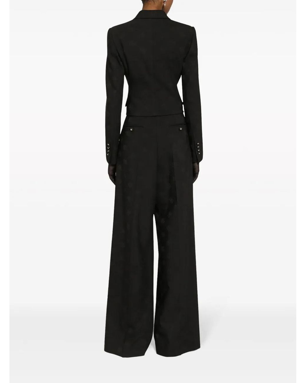 Dolce & Gabbana Black Logo-Jacquard Wool Palazzo Pants