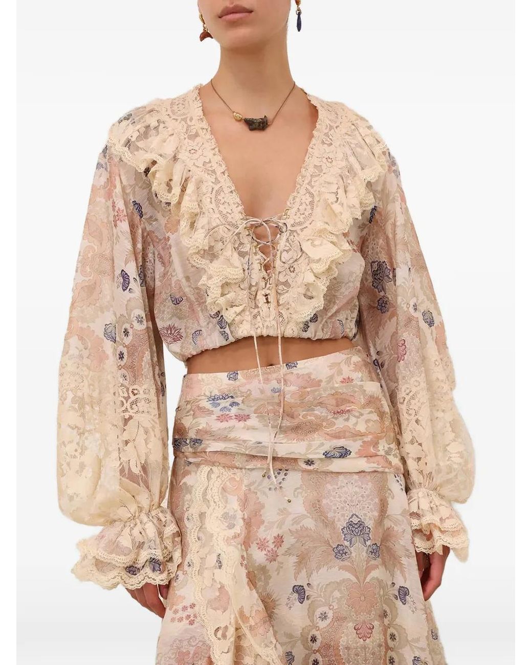 Zimmermann Natural Rebellion Lace-Up Blouse