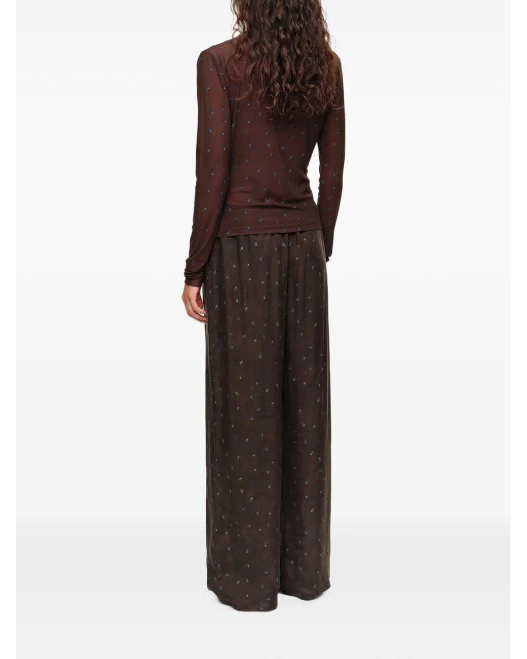 Bimba Y Lola Brown Romantic Sweet Floral Fluid Jogger Trousers