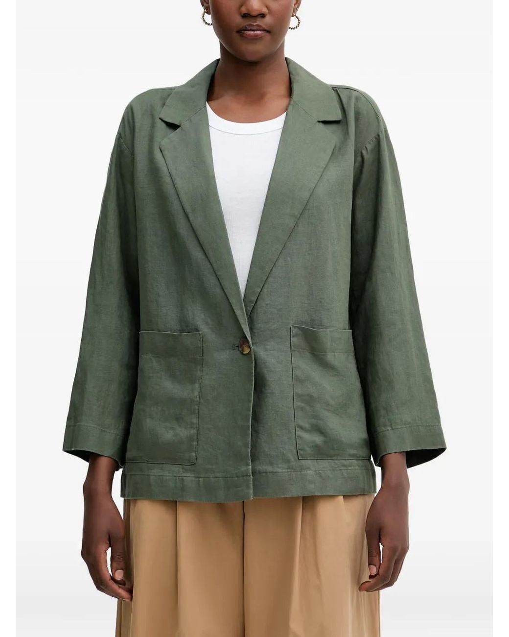 Benetton Green Single-Breasted Patch-Pocket Blazer