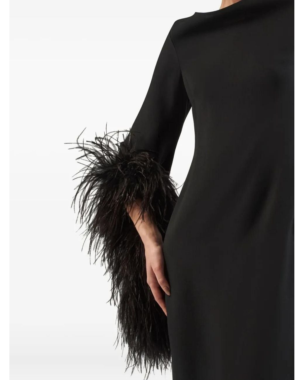 Taller Marmo Black Del Lago Feather-Embellished Midi Dress