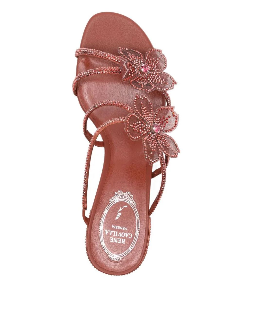 Rene Caovilla Pink 50Mm Peach Flower Sandals