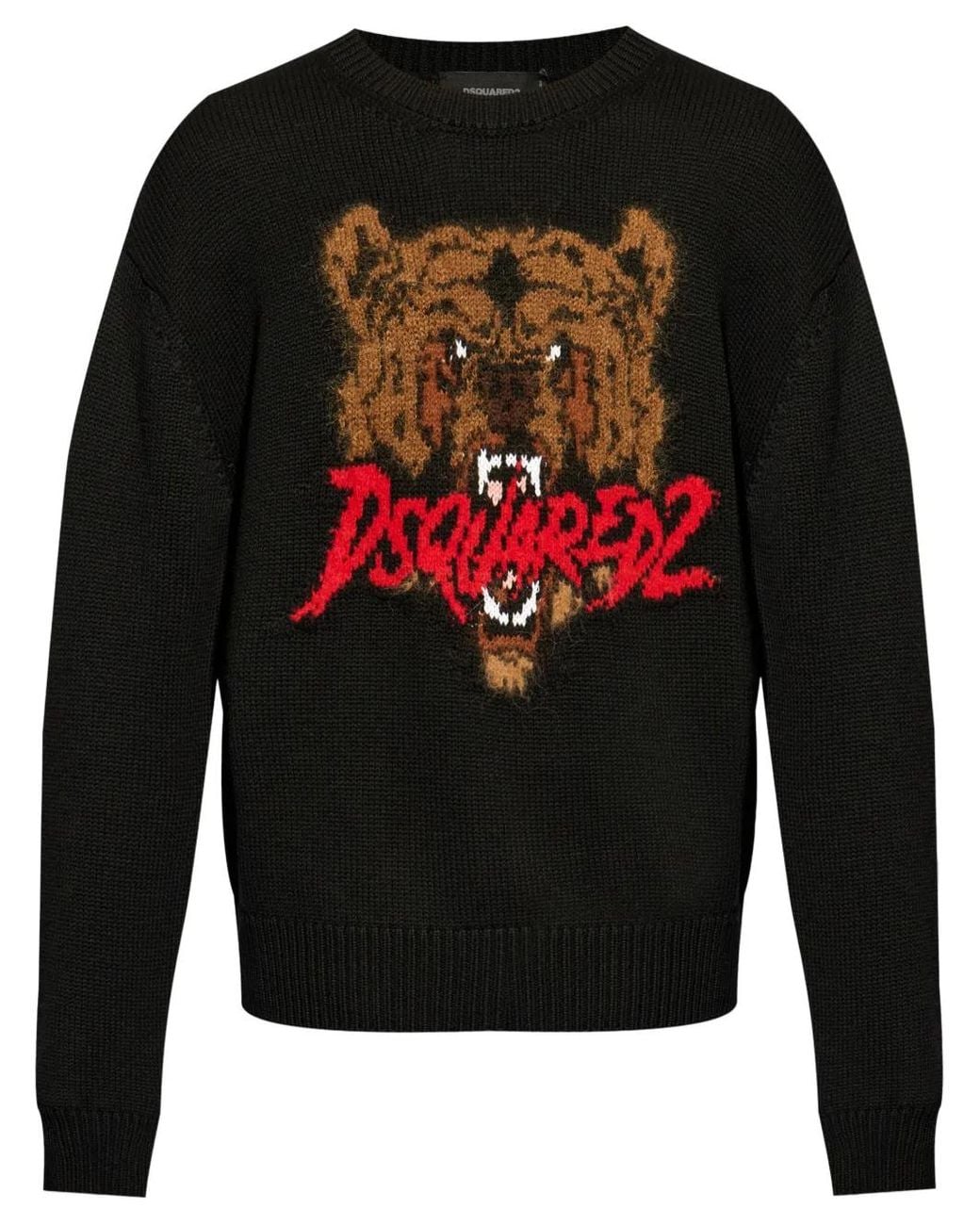 DSquared² Gray Intarsia-Knit Logo Wool Sweater for men