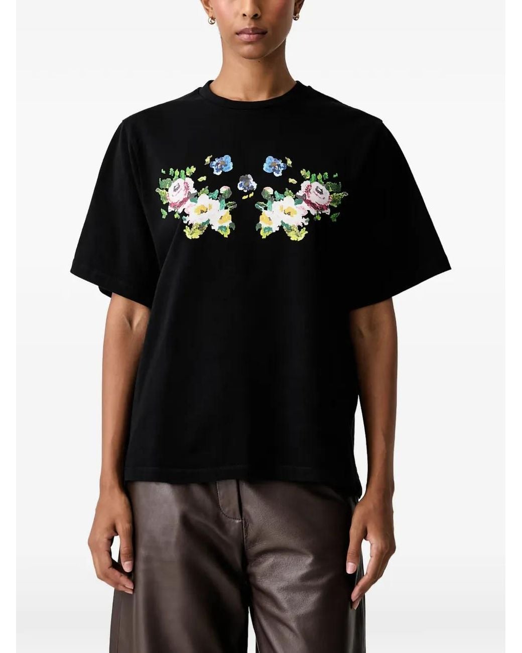 Stine Goya Black Floral-Print T-Shirt