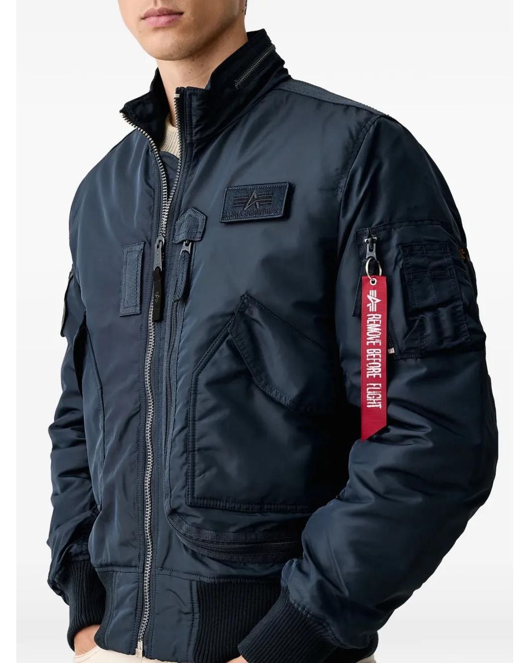 Alpha Industries Blue Logo-Patch Bomber Jacket for men