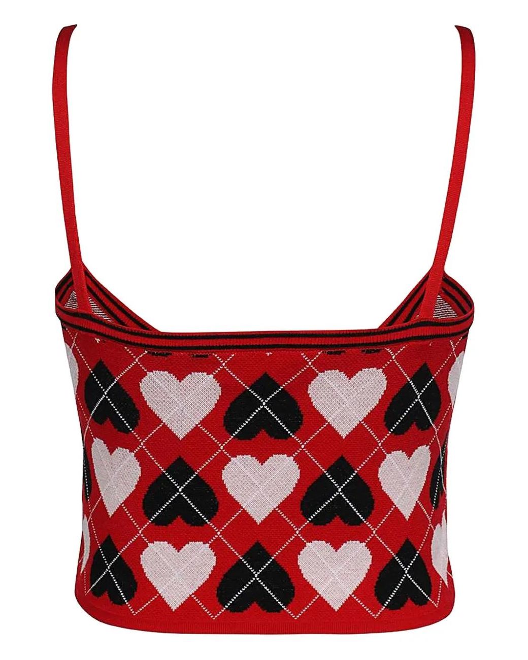 MSGM Red Heart-Pattern Knitted Top