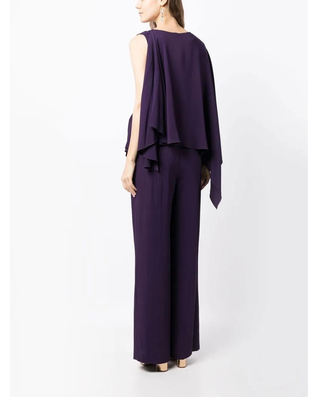 Alberta Ferretti Purple Draped-Detail Sleeveless Jumpsuit