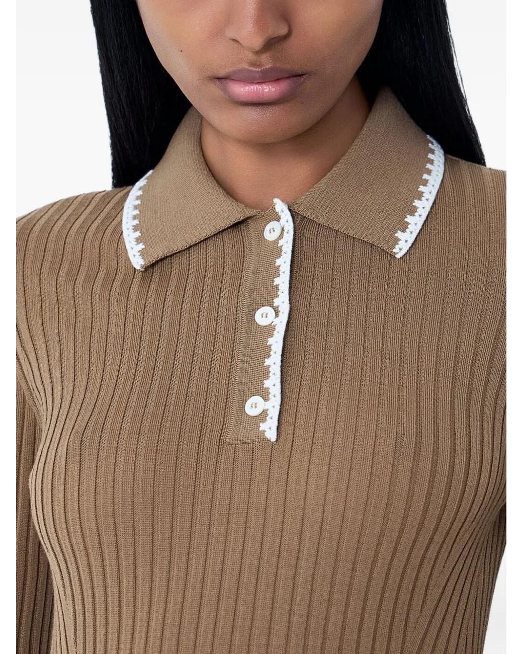 Moncler Natural Wool Long Sleeve Polo Shirt