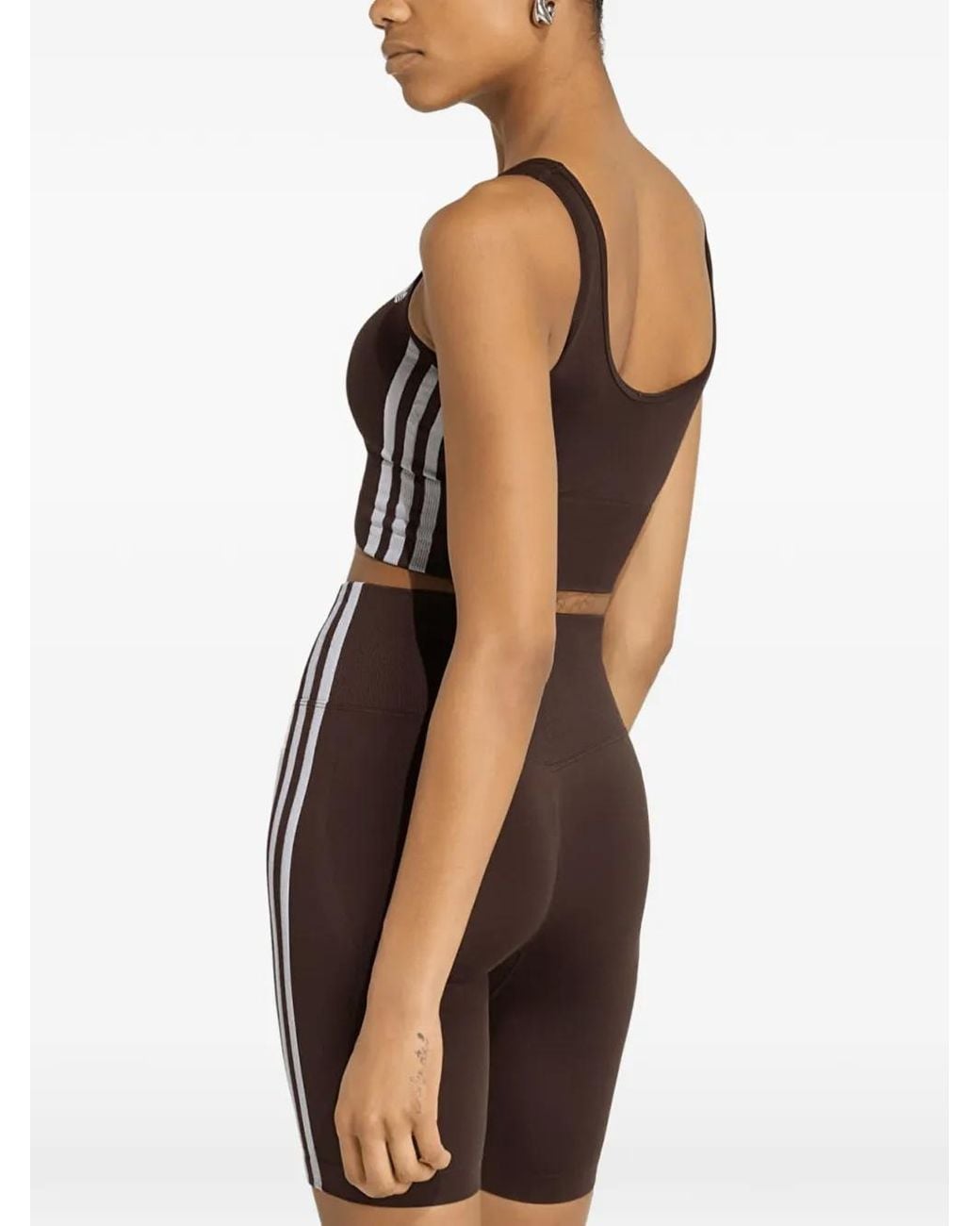 Adidas Brown Logo-Embroidered Striped Sport Bra