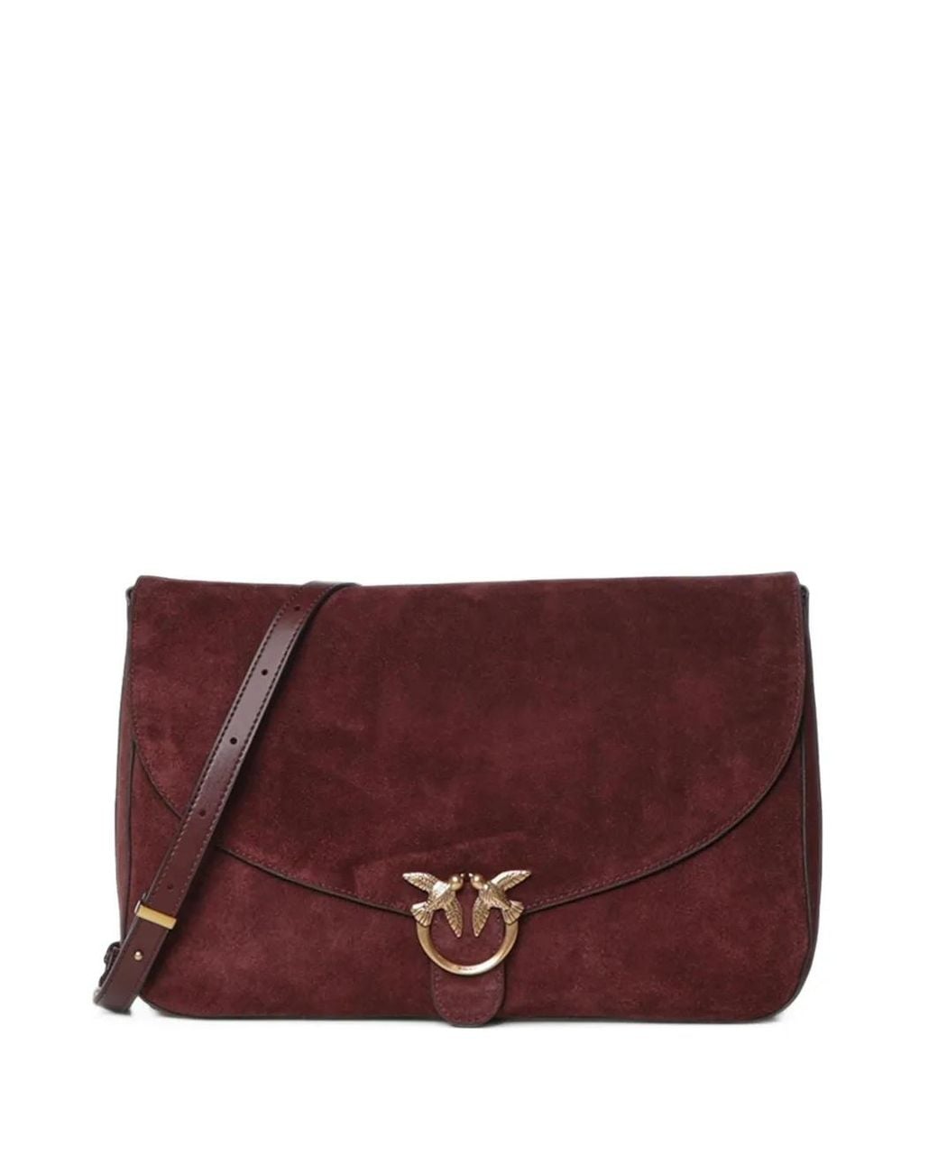 Pinko Purple Love Birds Suede Shoulder Bag