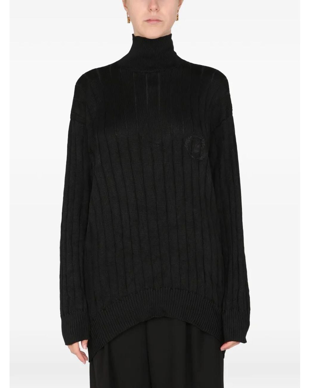 Balenciaga Black Ribbed Silk Turtleneck Sweater